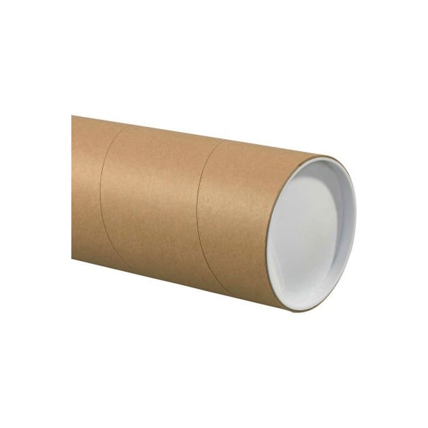 The Packaging Wholesalers Jumbo Mailing Tubes With Caps, 5" Dia. x 36"L, 0.125" Thick, Kraft, 15/Pack HD5036K - main